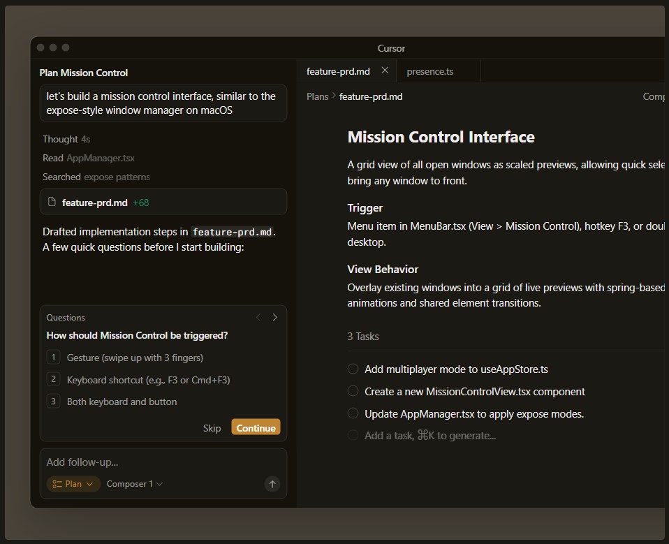 Agent feature interface